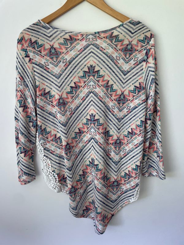 No Boundaries Size M Coral Accent Top with Lace Detail