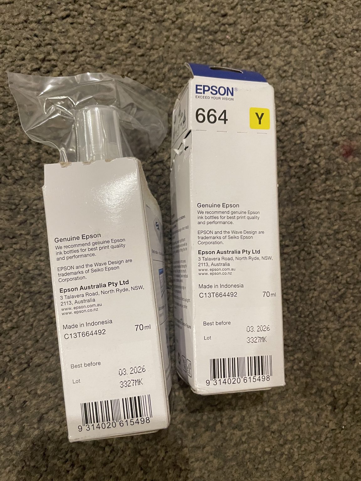 2x Genuine Epson 664 Yellow Toners BB 2026