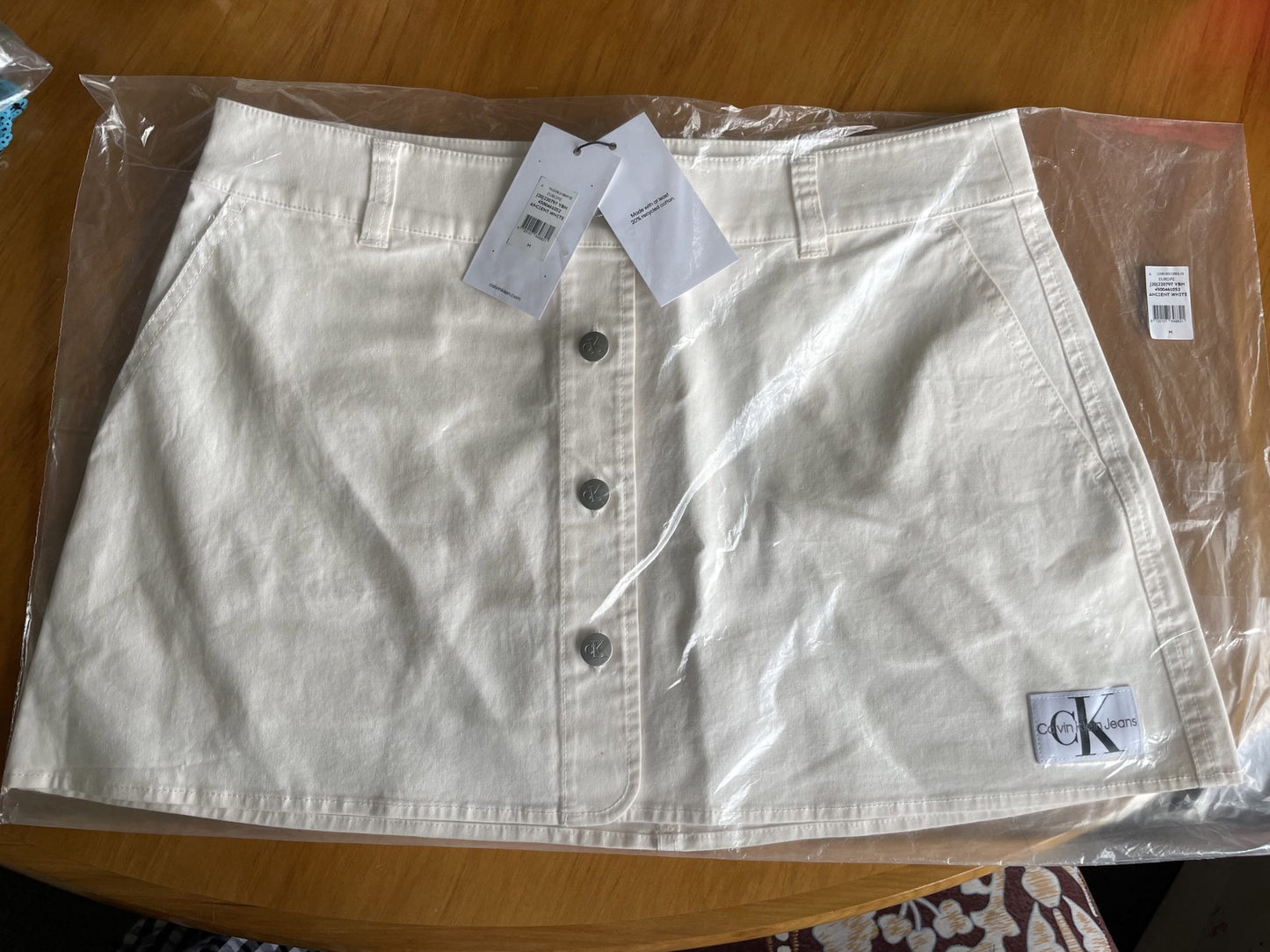 CALVIN KLEIN JEANS SIZE M/10 MICRO COTTON CANVAS SKIRT WOMAN ANCIENT WHITE
