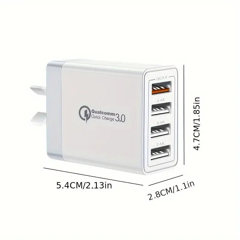 4 port White USB Wall Plug