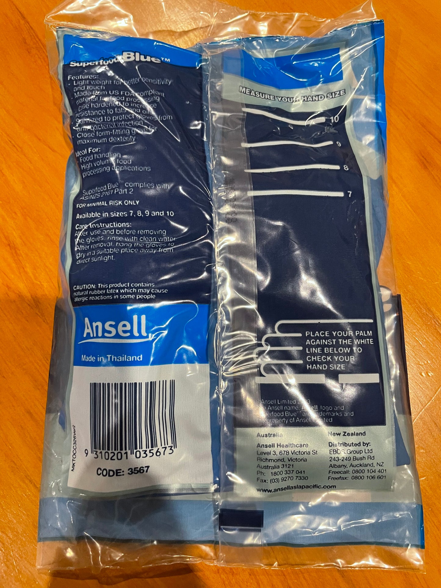 Ansell Superfood Blue Gloves - Size 10