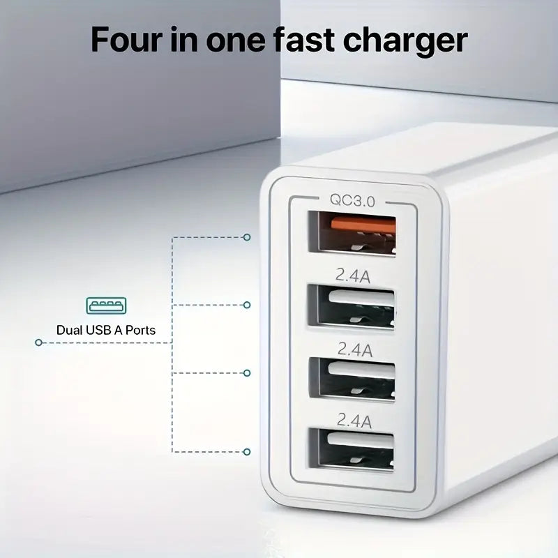 4 port White USB Wall Plug
