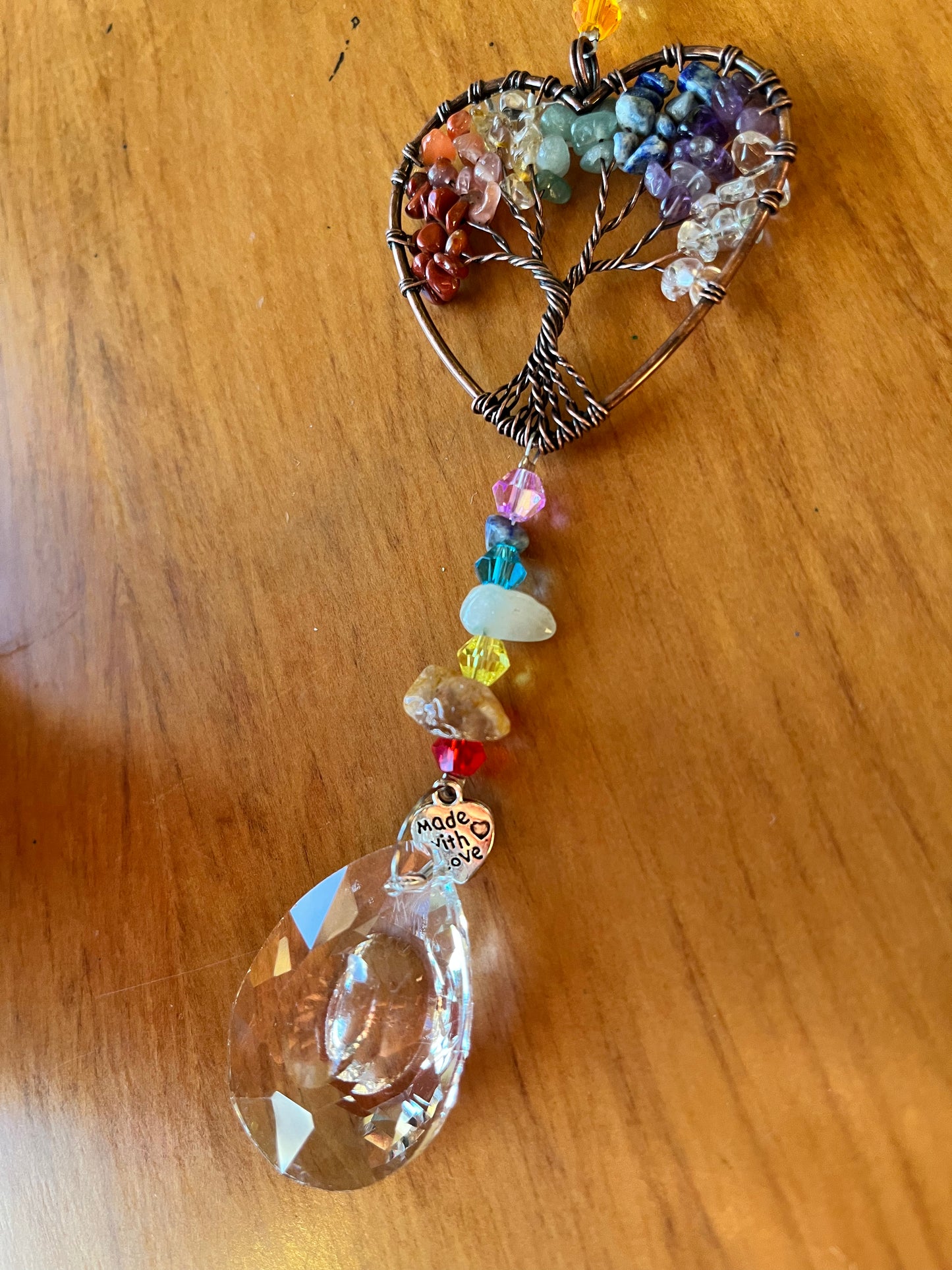 Rainbow Chakra Tree of Life Heart Suncatcher