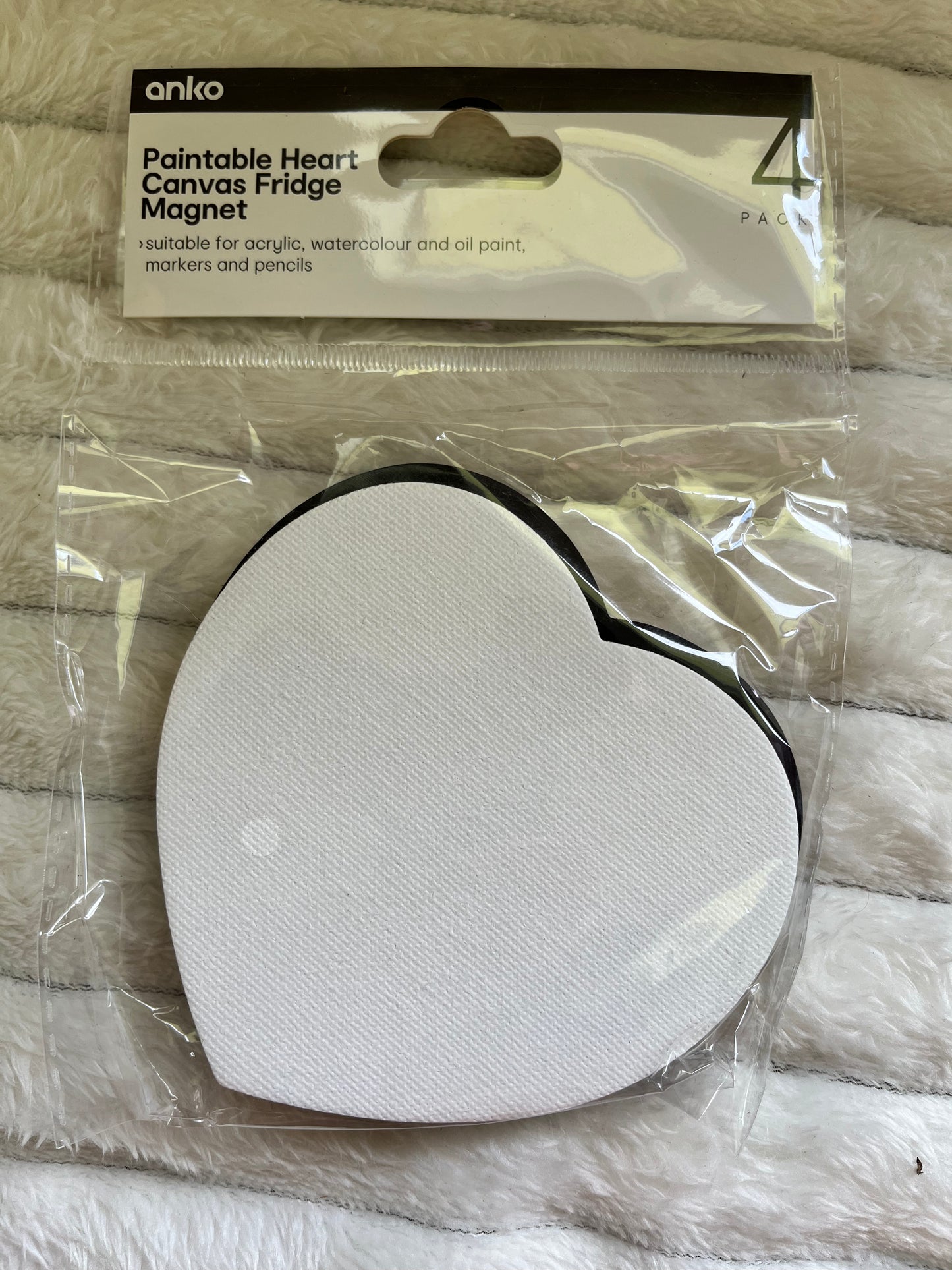 Anko 4-Pack Paintable Heart Canvas Fridge Magnets