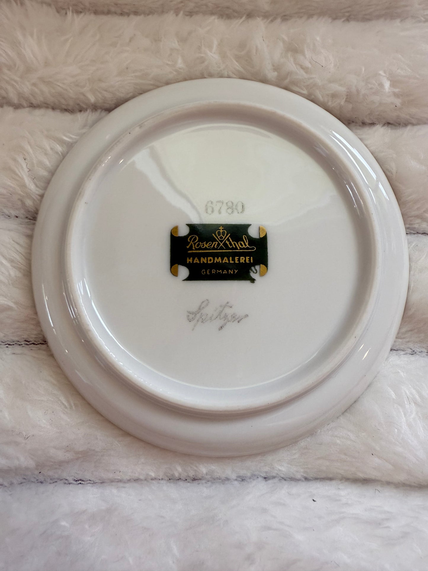 Vintage Rosenthal Handmalerei Gold Rim Butter Pat Plate, painted by Spitzer
