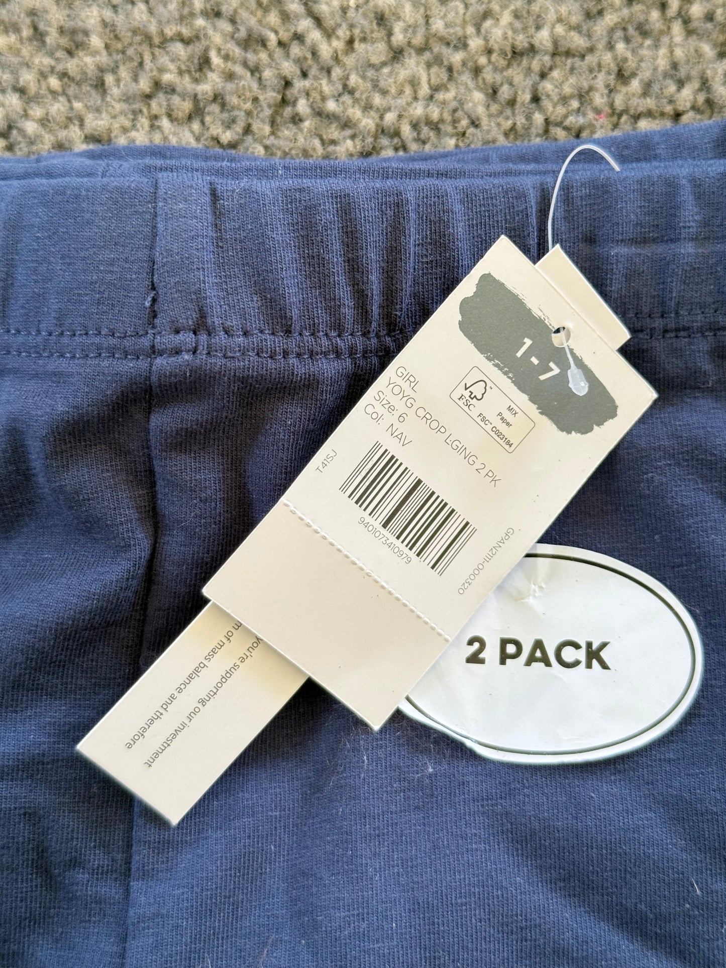 Young Originals Size 6 Navy Blue Crop Legging 2PK