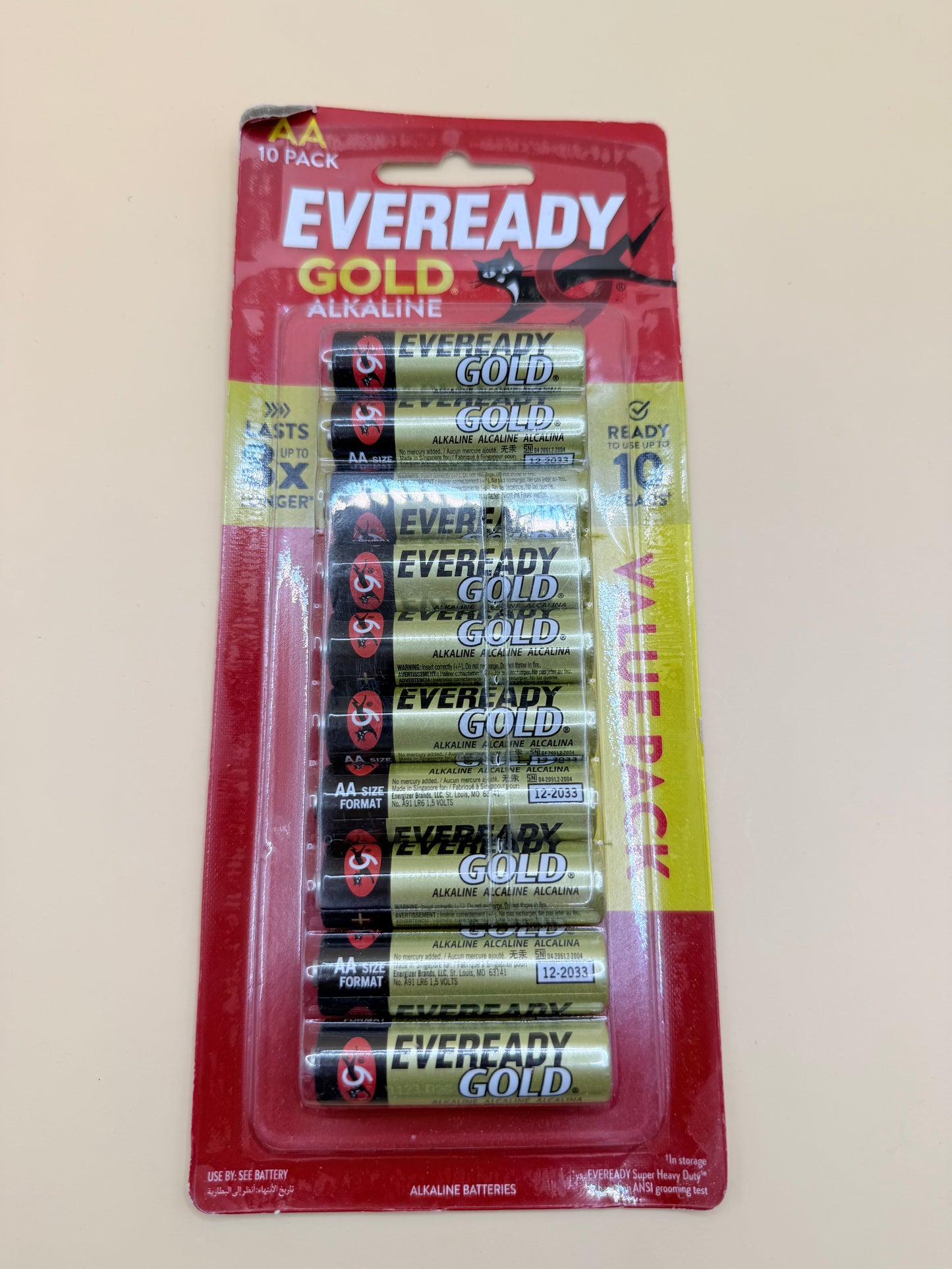 10-Pack Eveready Gold AA Alkaline Batteries