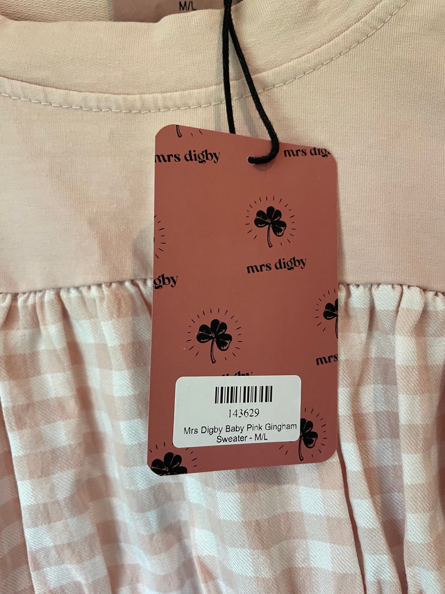 *Designer Clearance* Mrs Digby Size M/L (10-12 fit) Sweater in pink gingham