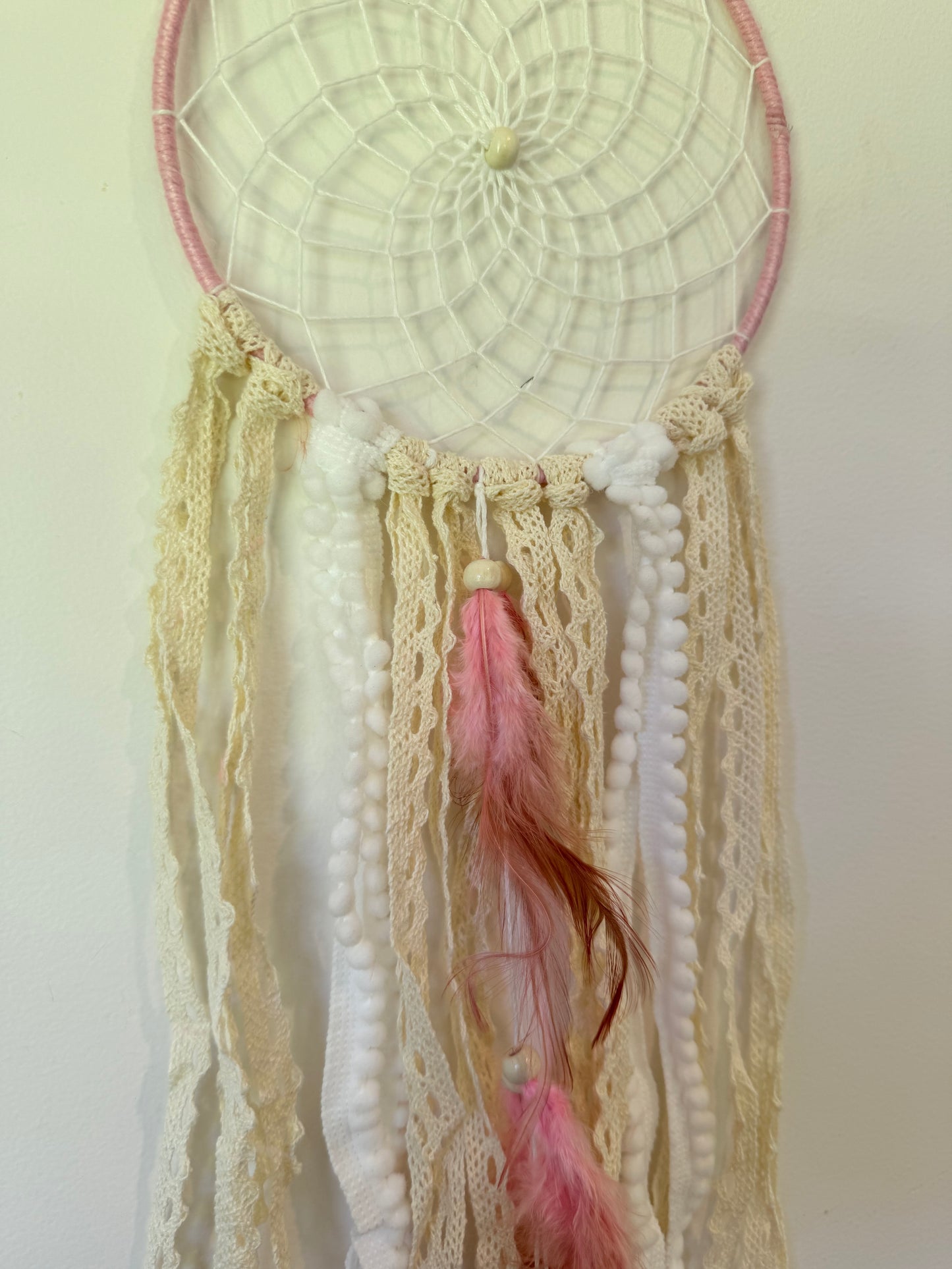 Boho Lace & Pink Feather Dreamcatcher