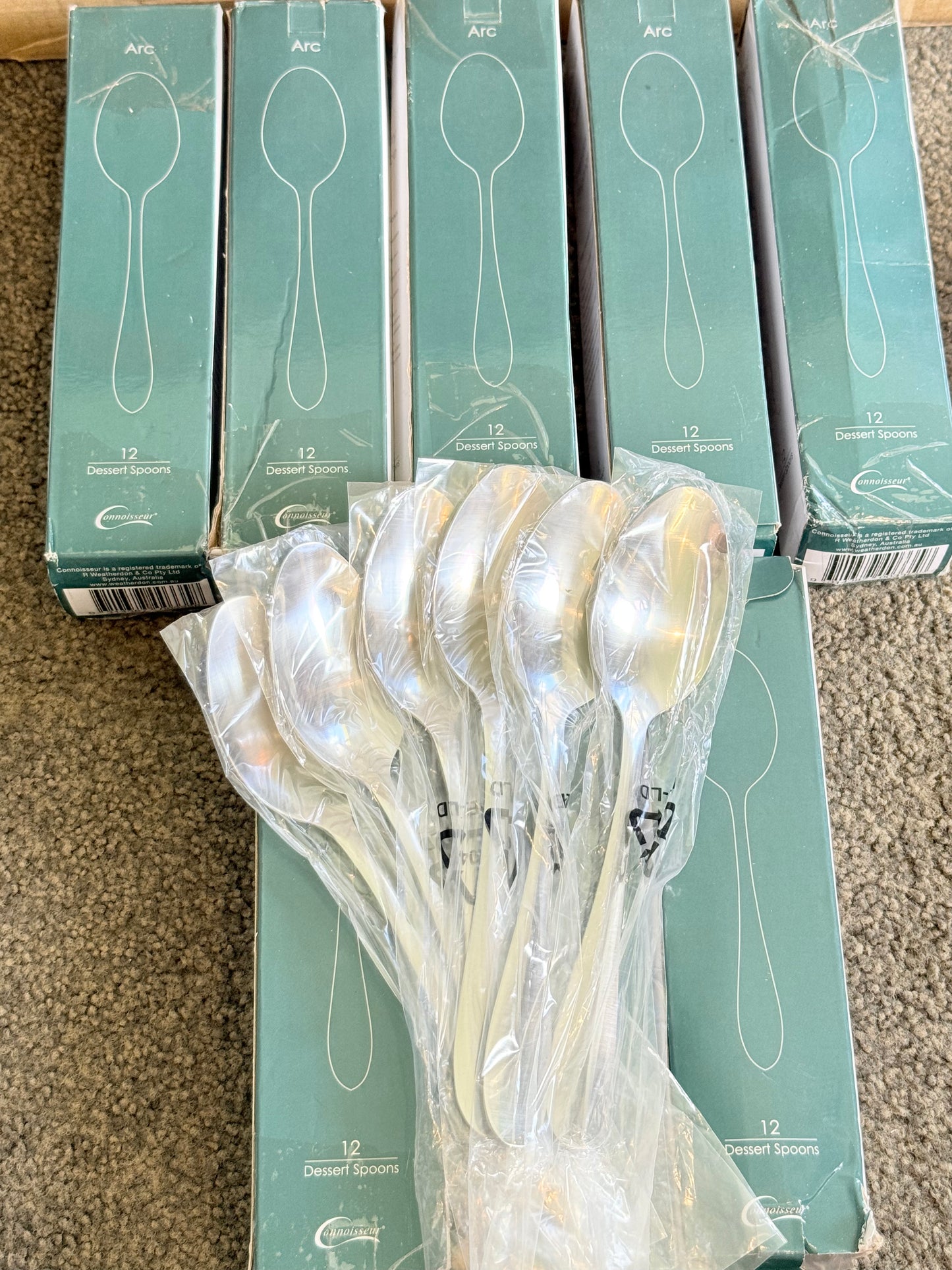 8 Boxes of Connoisseur Arc 12 Dessert Spoon Set (+ 6 unboxed) - 102 Pieces
