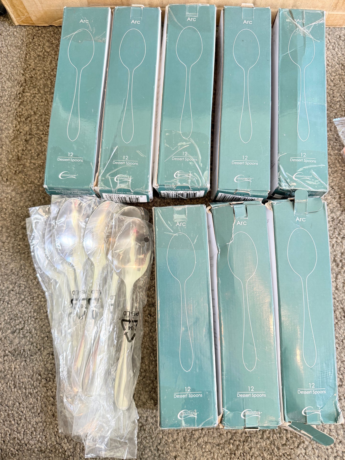 8 Boxes of Connoisseur Arc 12 Dessert Spoon Set (+ 6 unboxed) - 102 Pieces