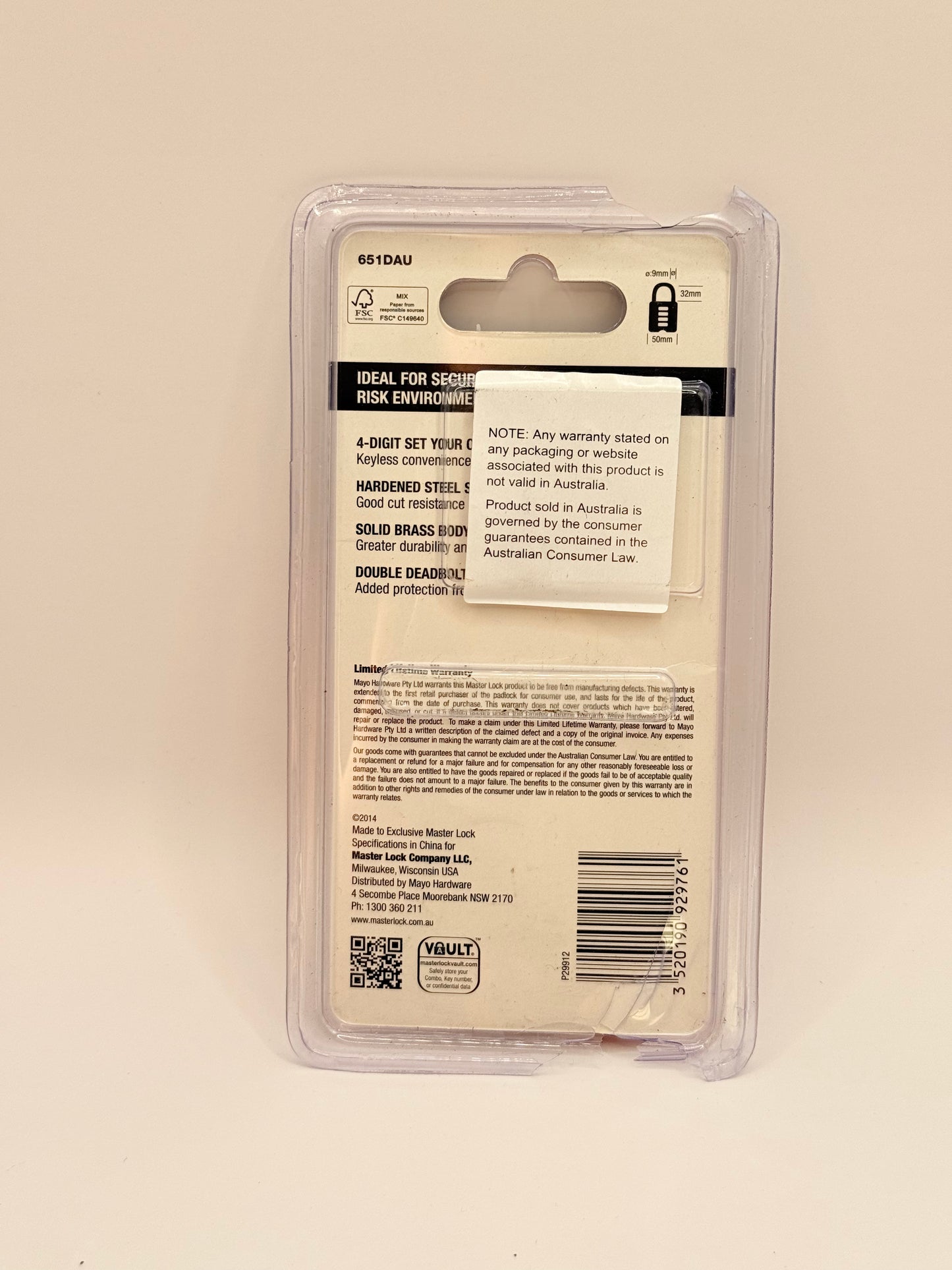 Master Lock 651DAU 4-Digit 32mm Shackle