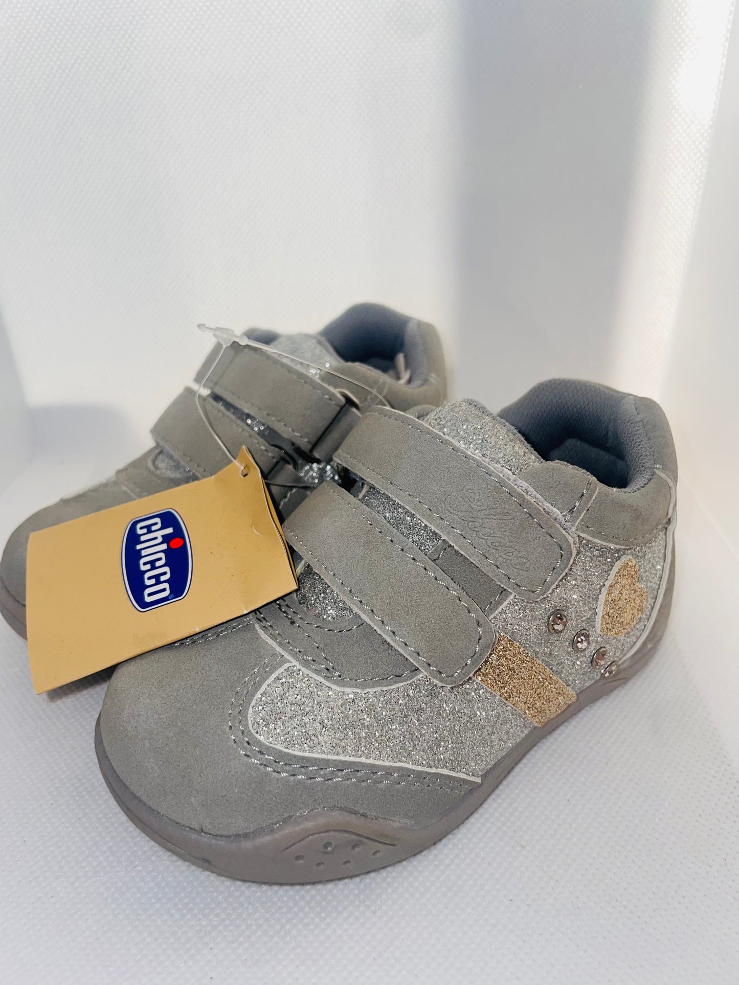 Chicco Glittery Grey Kids' Shoes with Velcro Straps - Size 21