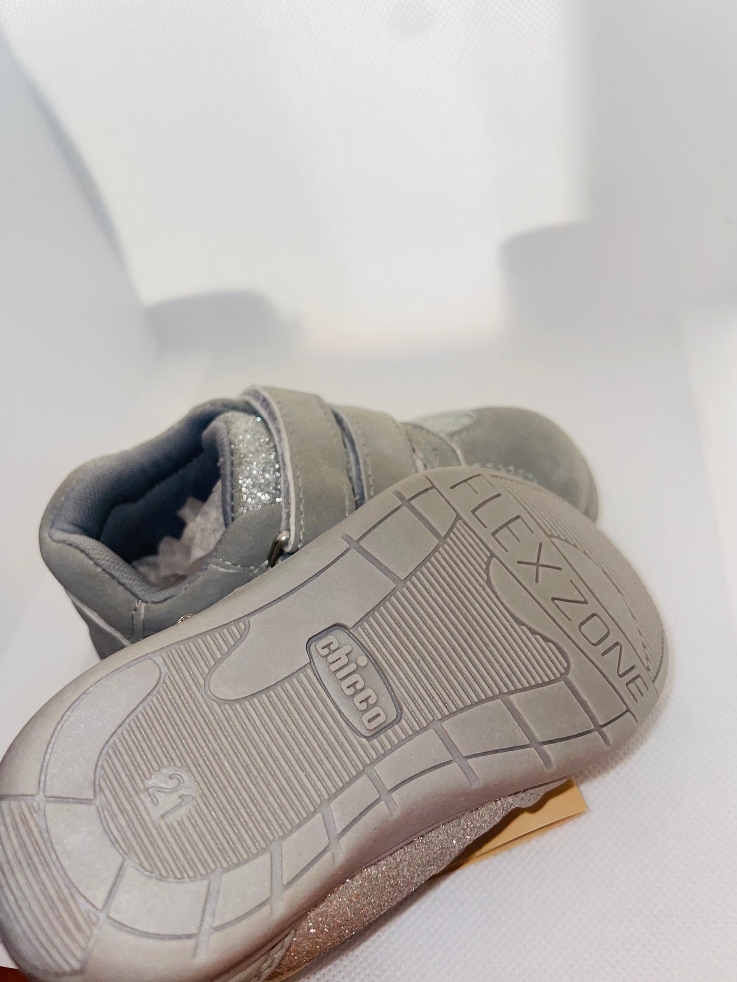 Chicco Glittery Grey Kids' Shoes with Velcro Straps - Size 21