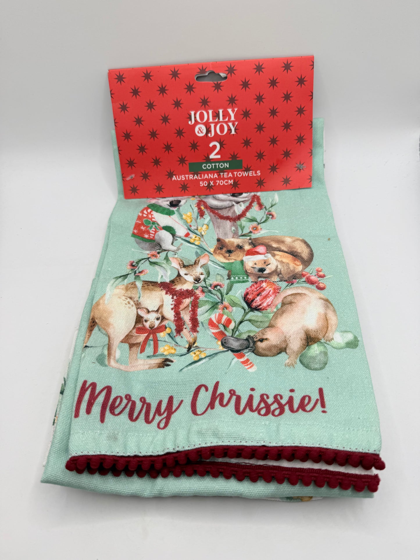 Set of 2 Jolly & Joy Cotton Australiana Christmas Tea Towels