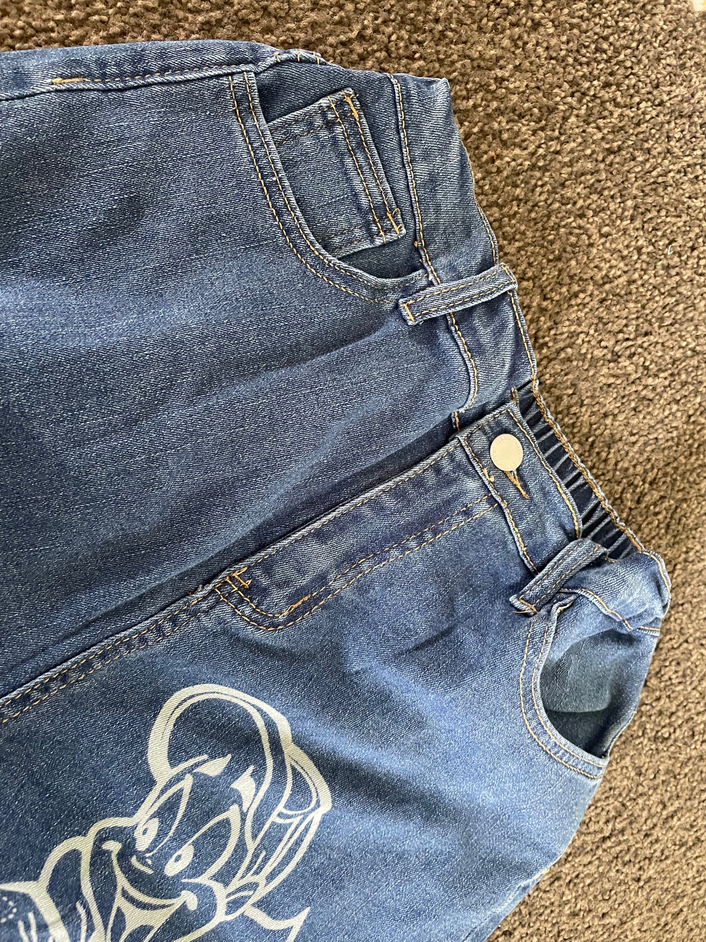 Shein Size 12y Kids' Denim Shorts with Skater Cartoon Print
