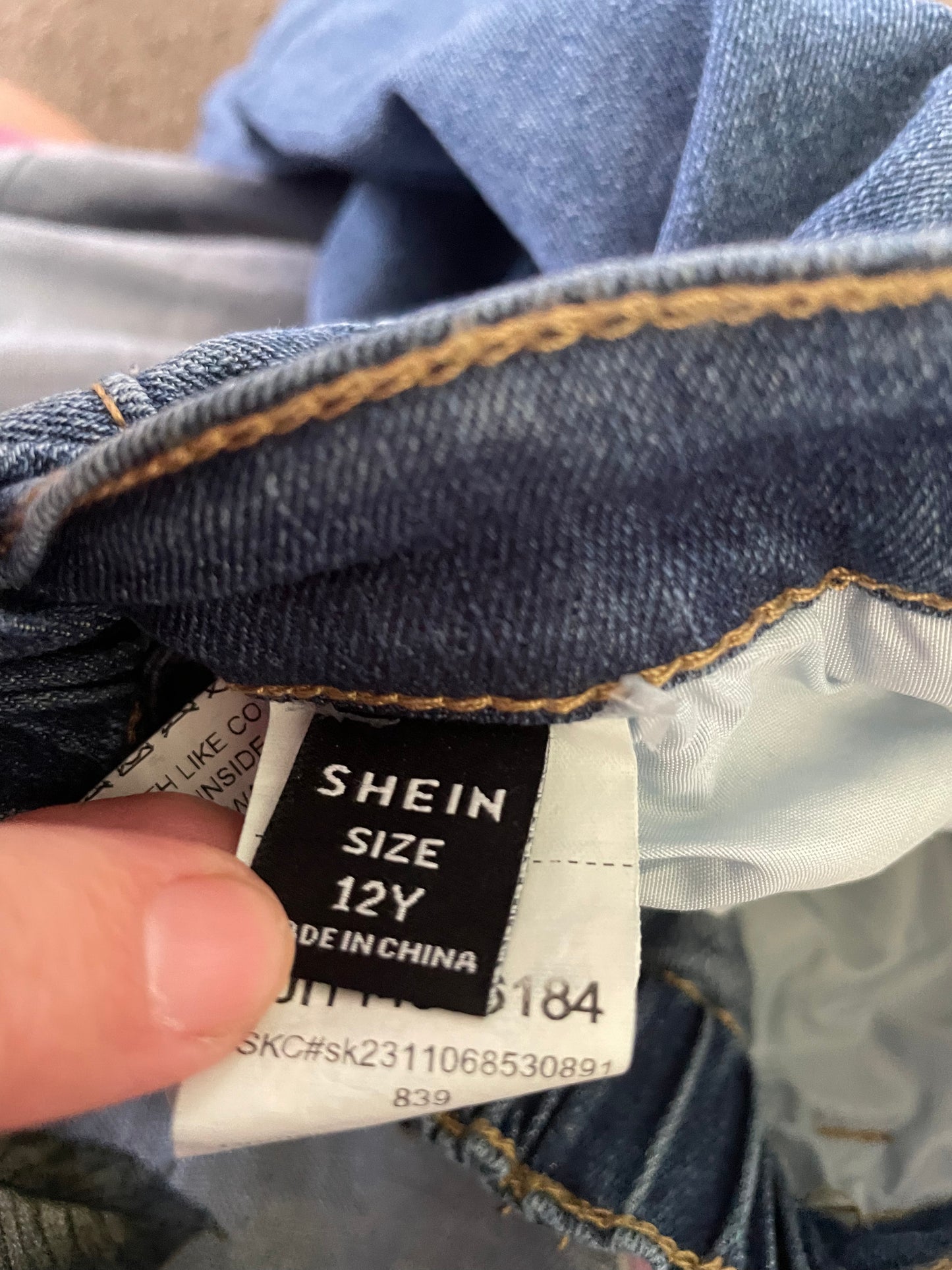 Shein Size 12y Kids' Denim Shorts with Skater Cartoon Print