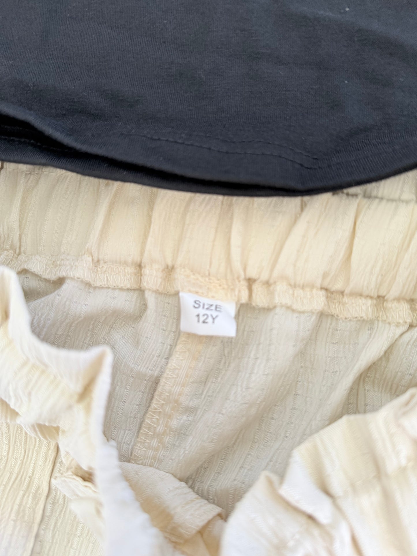 Black T-Shirt with Cat Bubble Tea Graphic and Cream Shorts Set Size 12 Years