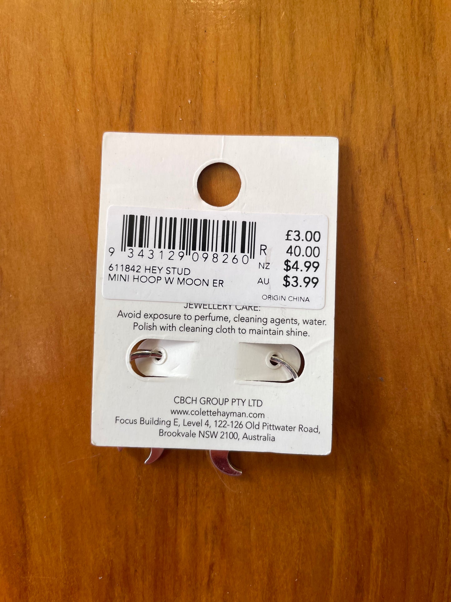 Colette Hayman Mini Hoop Moon Earring