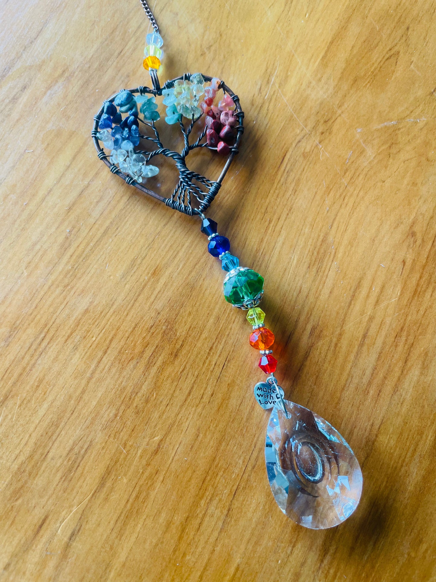 Heart Chakra Tree of Life Suncatcher with Crystal Prism