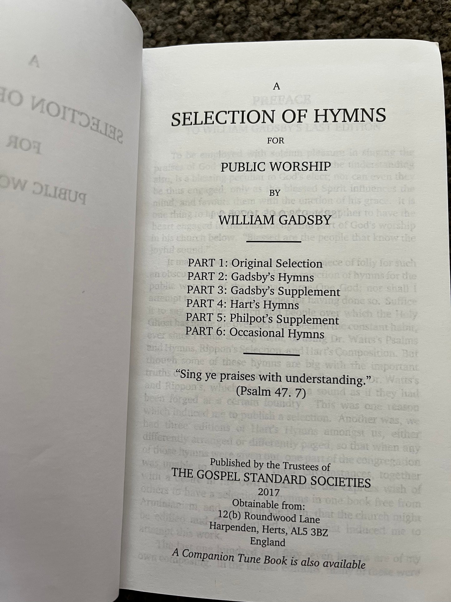 Gadsby Hymns: Selection of Hymns for Public Worship by William Gadsby