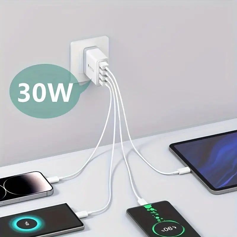 4 port White USB Wall Plug