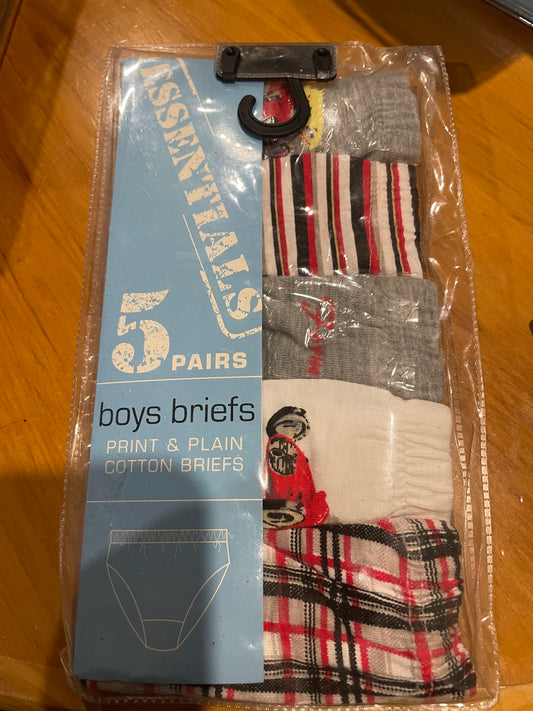 Essentials Size 2 Boys Cotton Briefs - 5 Pack