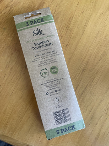 3 Pack Silk Charcoal Infused Bamboo Toothbrushes - Medium Bristle
