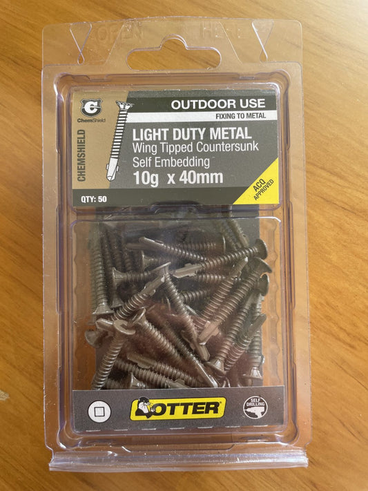Otter Light Duty Metal Wing Tipped Countersunk Self Embedding 10g x 40mm