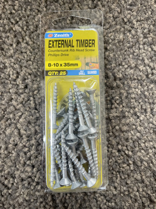 Zenith External Timber Countersunk Rob Head Screws - 8-10 x 35mm 25 pk