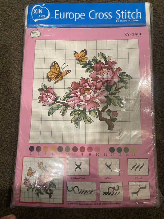 Full Cross Stitch Kit - Flowers & Butterflies