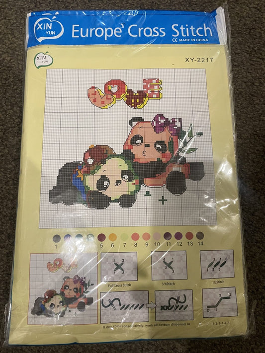 Full Cross Stitch Kit - Love Pandas