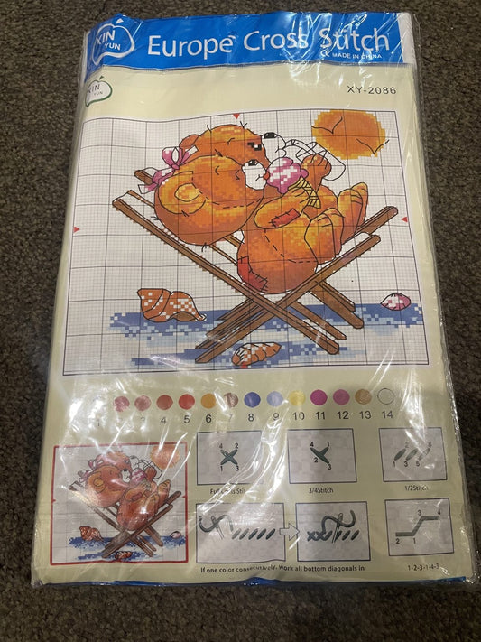 Full Cross Stitch Kit - Beach Bears