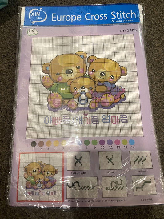 Full Cross Stitch Kit - Bear Family