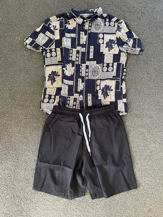 Brand New Shein Size M Linen Look Shirt & black Shorts