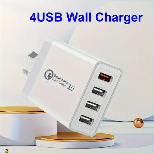 4 port White USB Wall Plug
