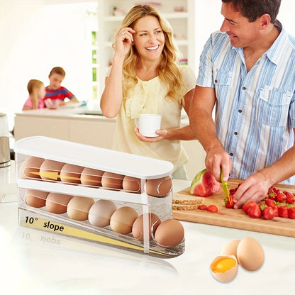 Stackable Double-Layer Rolling Egg Box Fridge Organizer