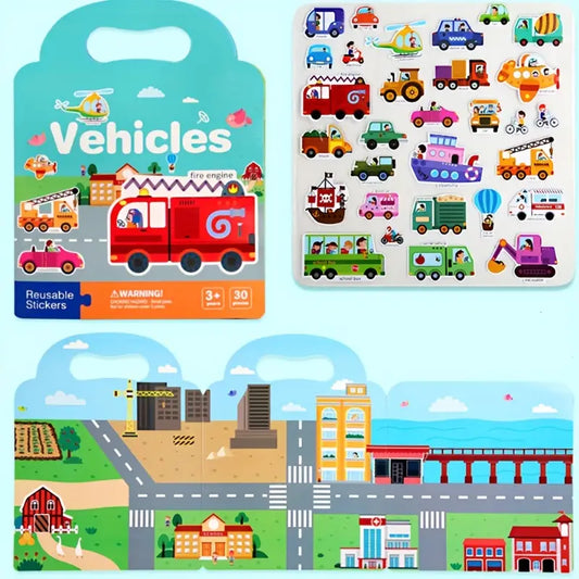 Reusable Sticker Scene Book - Vehicles