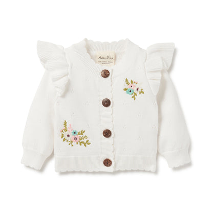 Aster and Oak Size 2 Organic Cotton Pointelle Knit Cardigan