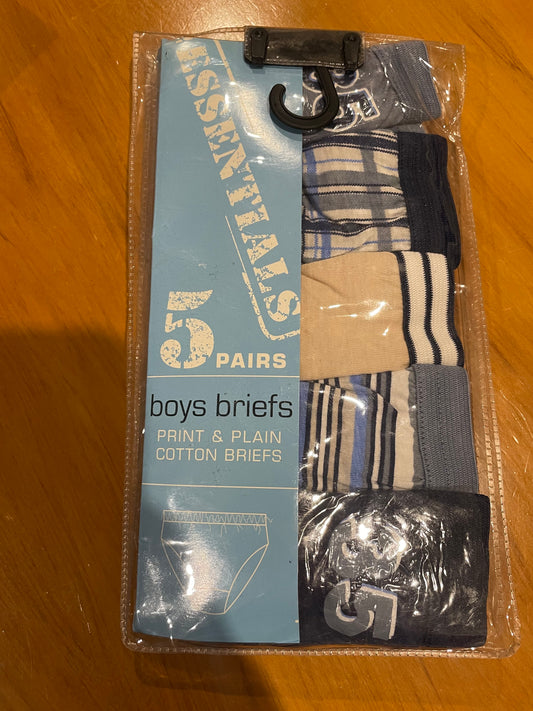 Essentials Size 2 Boys Cotton Briefs - 5 Pack