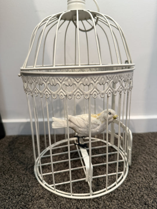 White Birdcage with Ornamental Bird