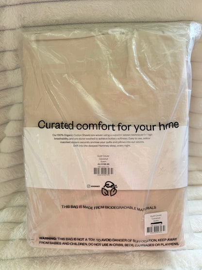 HOMMEY Queen Organic Cotton Quilt Cover - Coconut RRP $213