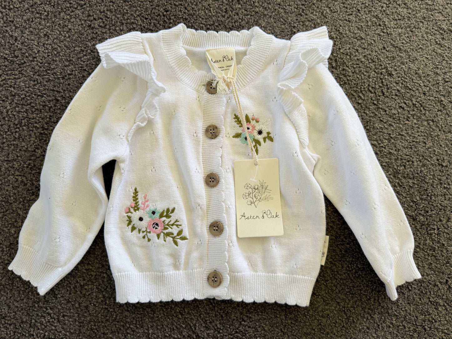 Aster and Oak Size 2 Organic Cotton Pointelle Knit Cardigan