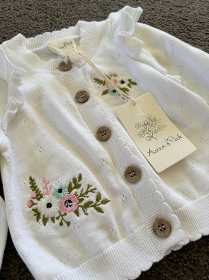 Aster and Oak Size 2 Organic Cotton Pointelle Knit Cardigan