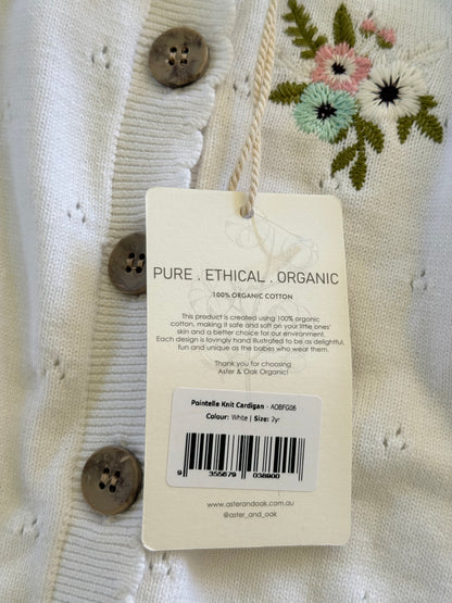 Aster and Oak Size 2 Organic Cotton Pointelle Knit Cardigan