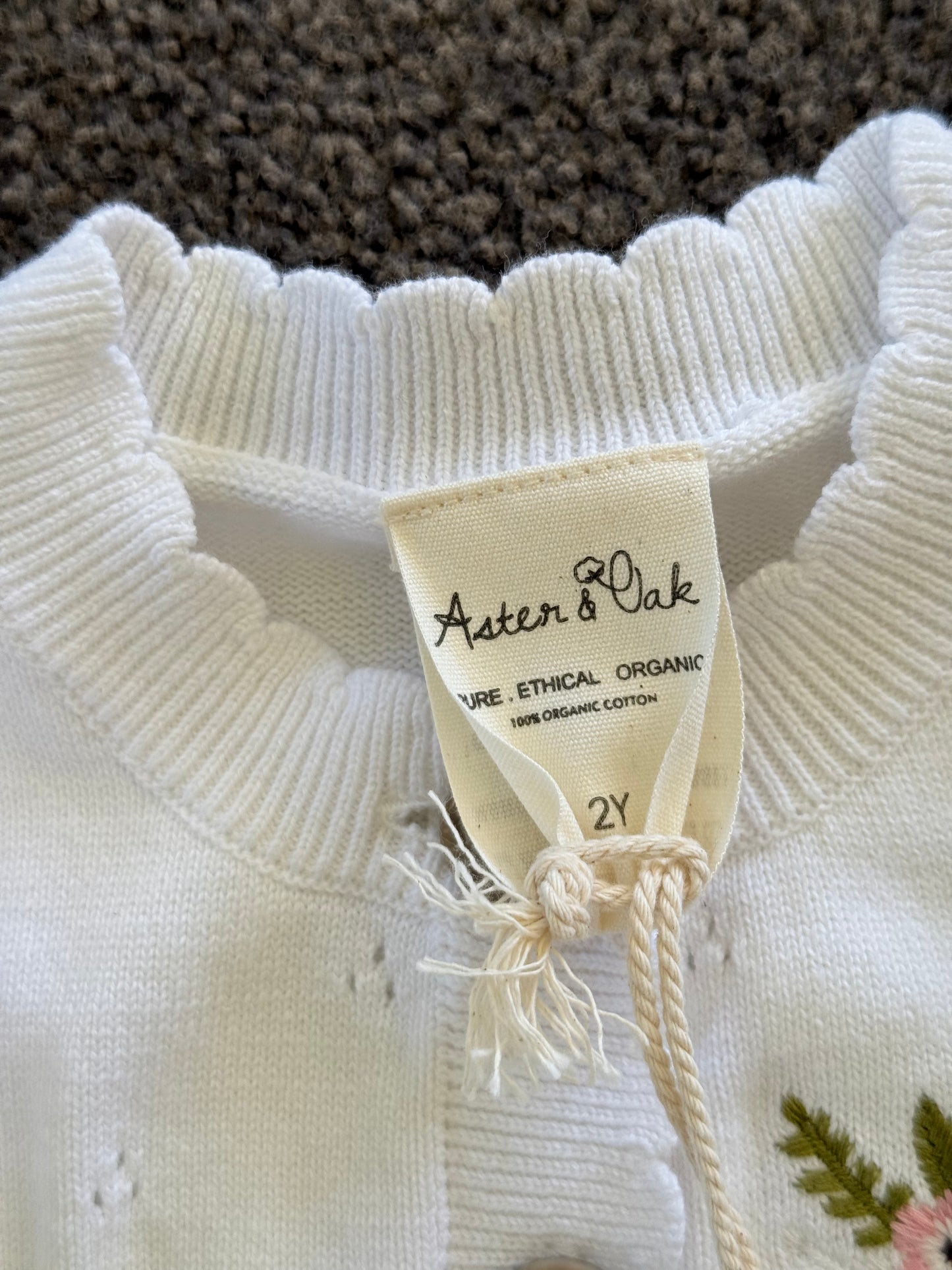 Aster and Oak Size 2 Organic Cotton Pointelle Knit Cardigan