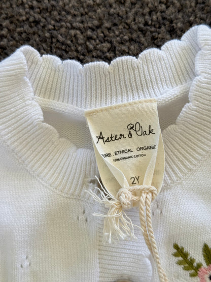 Aster and Oak Size 2 Organic Cotton Pointelle Knit Cardigan