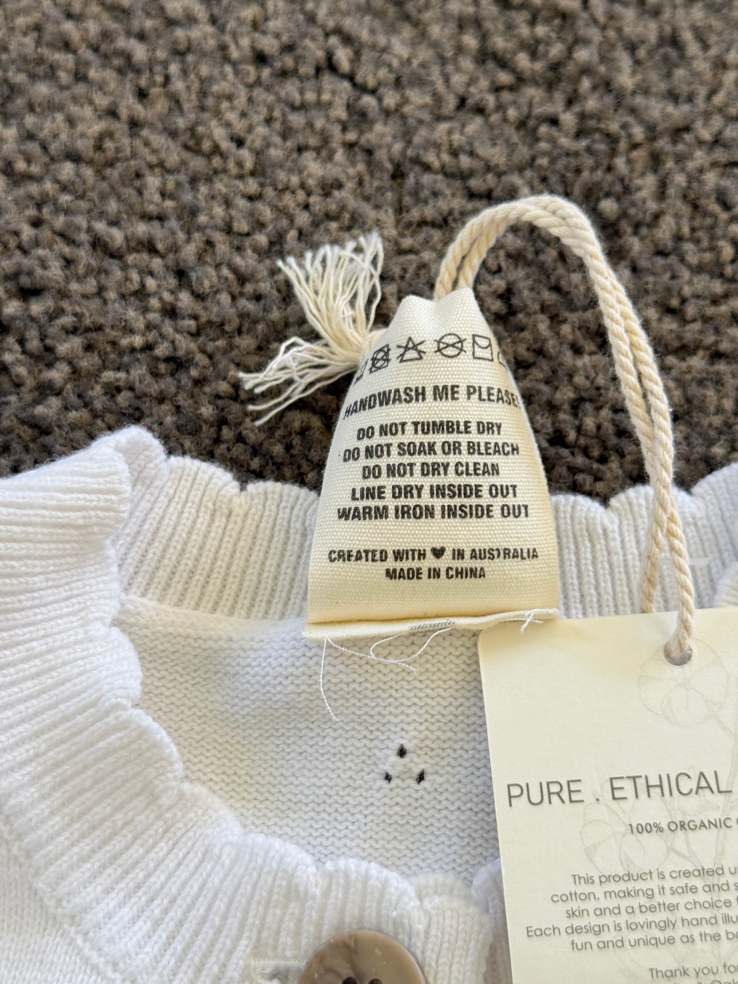 Aster and Oak Size 2 Organic Cotton Pointelle Knit Cardigan