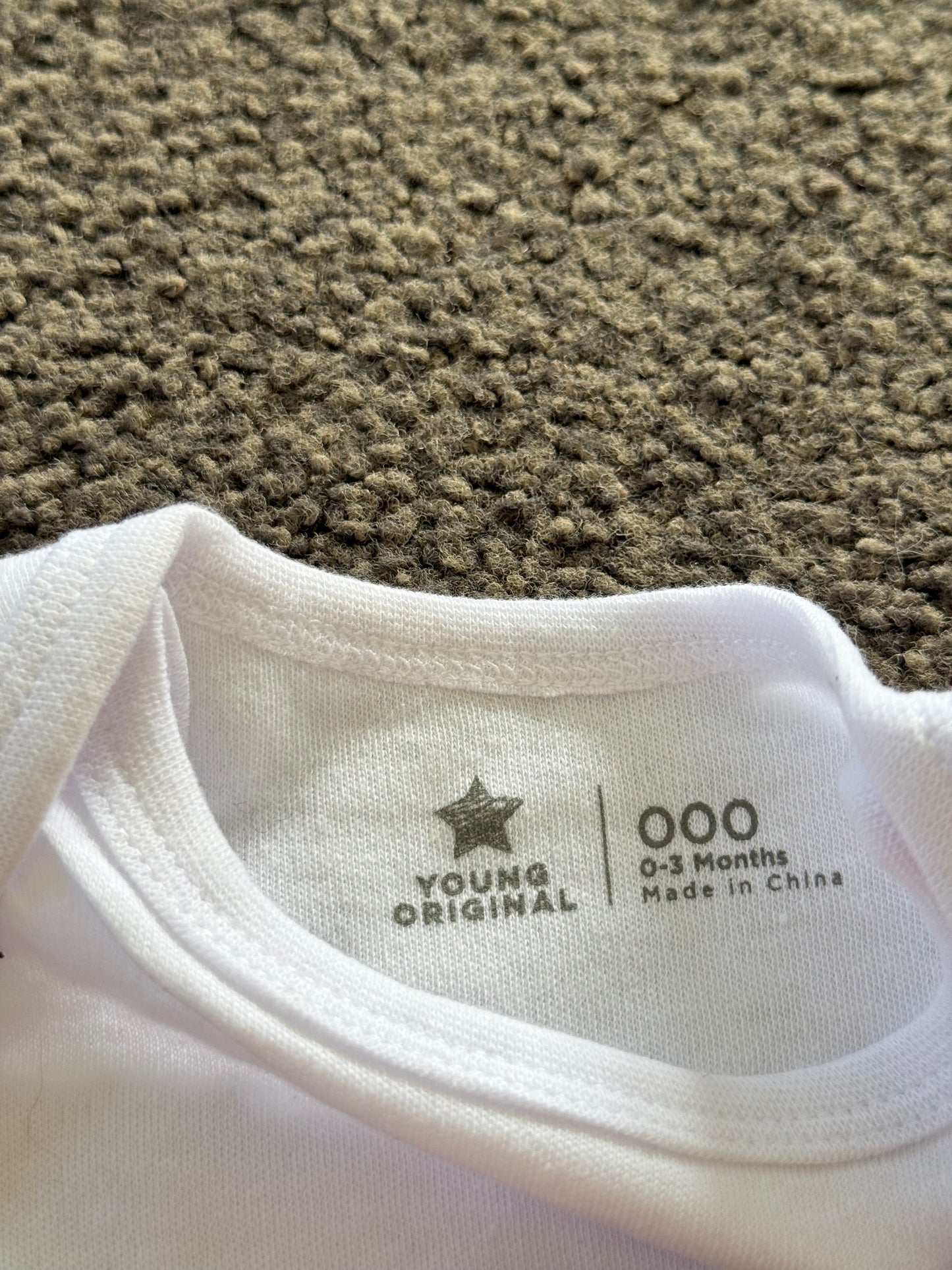 Young Original Size 0-3 months White Cotton Baby Bodysuit