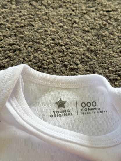 Young Original Size 0-3 months White Cotton Baby Bodysuit